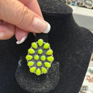 Elegant sterling silver Neon Green Opal Statement Ring